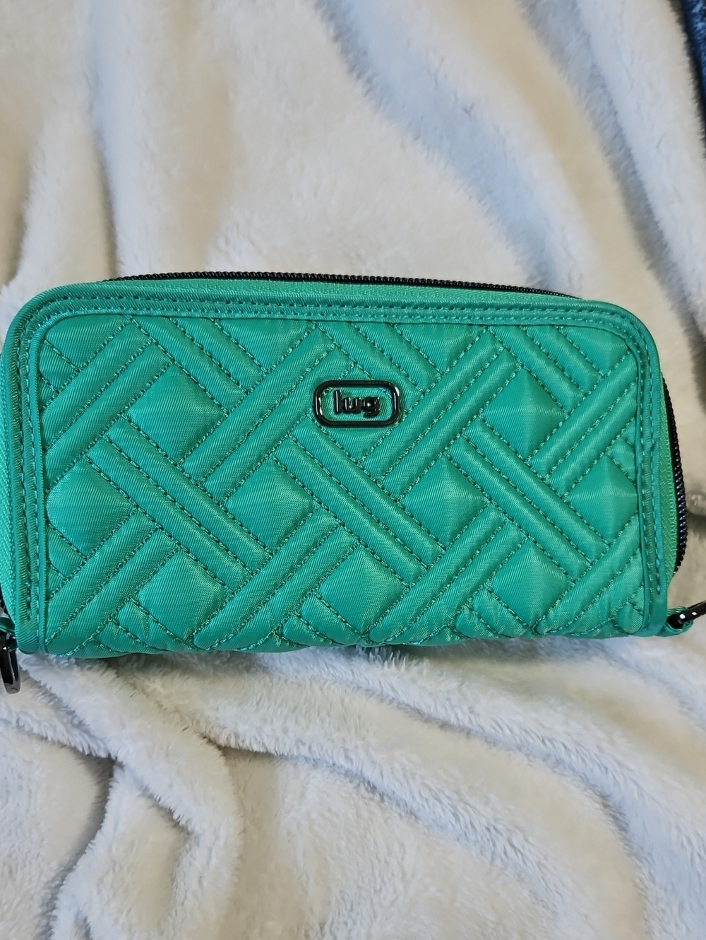 WHIRLY lug Quilted Zip Card Holder Wallet in Teal Green